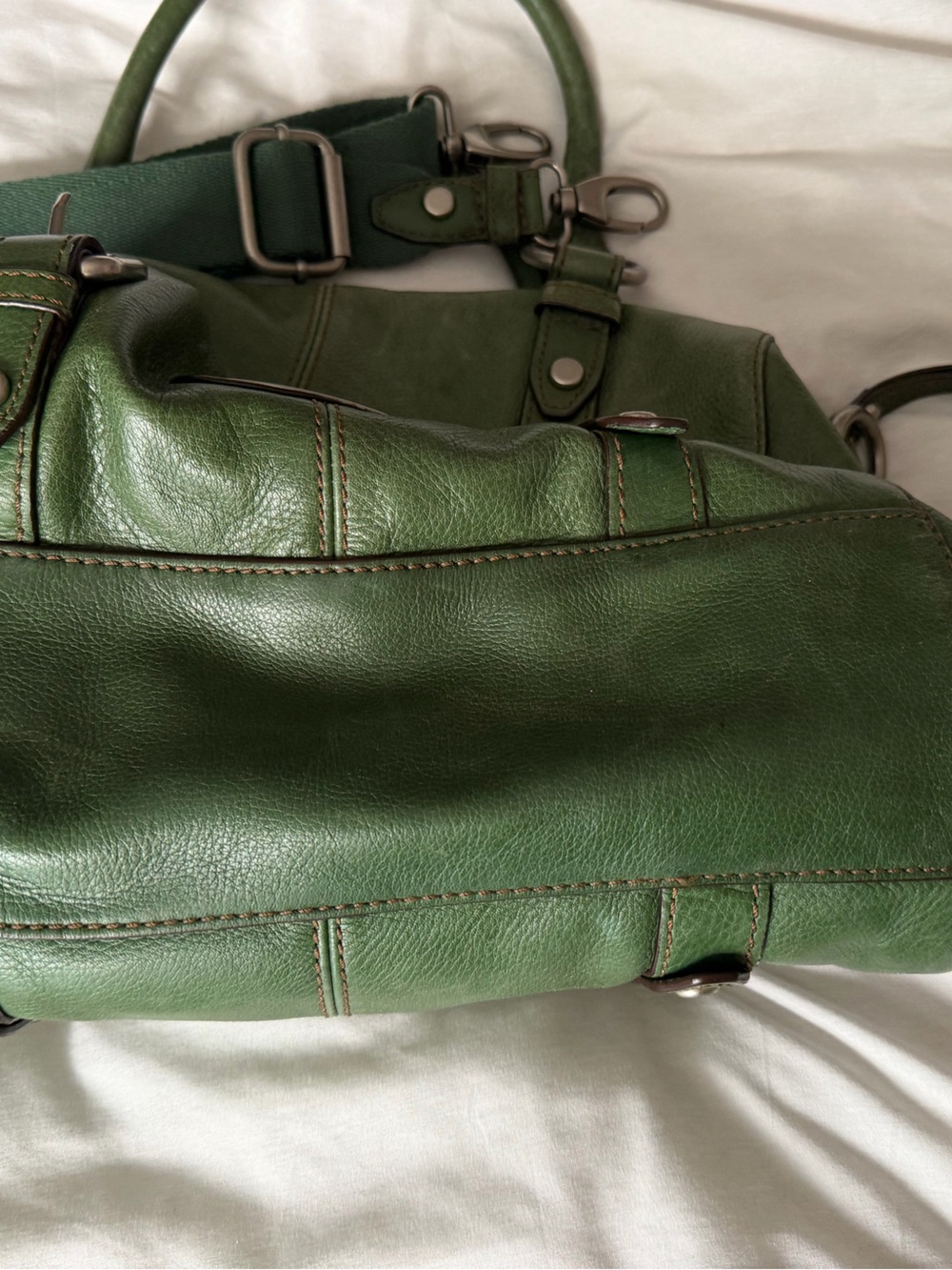 Vintage Fossil Green Leather Satchel Bag - Picture 2 of 5